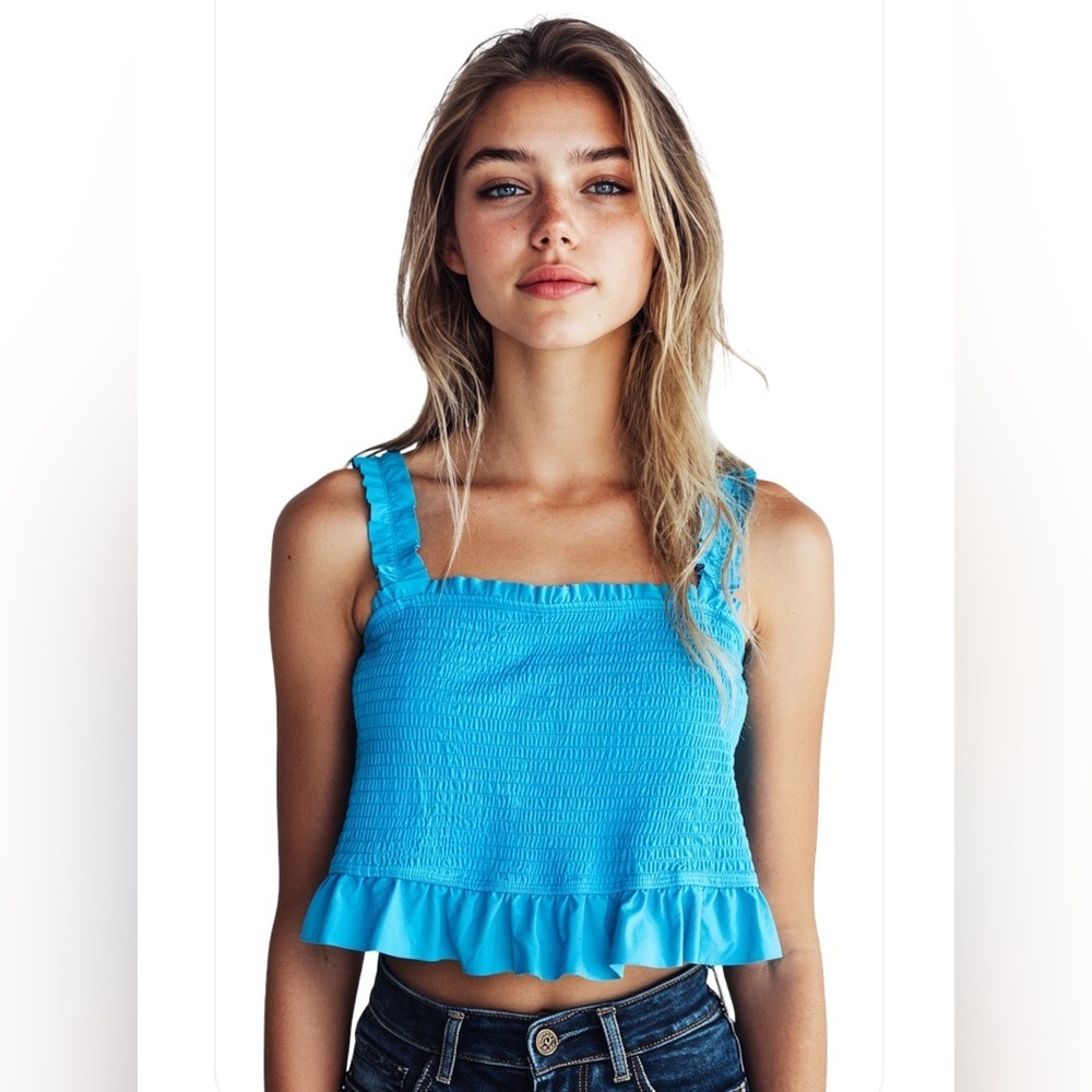 NWT-Kate Kasin 
Miami Blue Smocked Crop Top
Comfortable, casual versatile